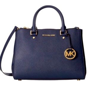 Michael Kors Navy Leather Satchel